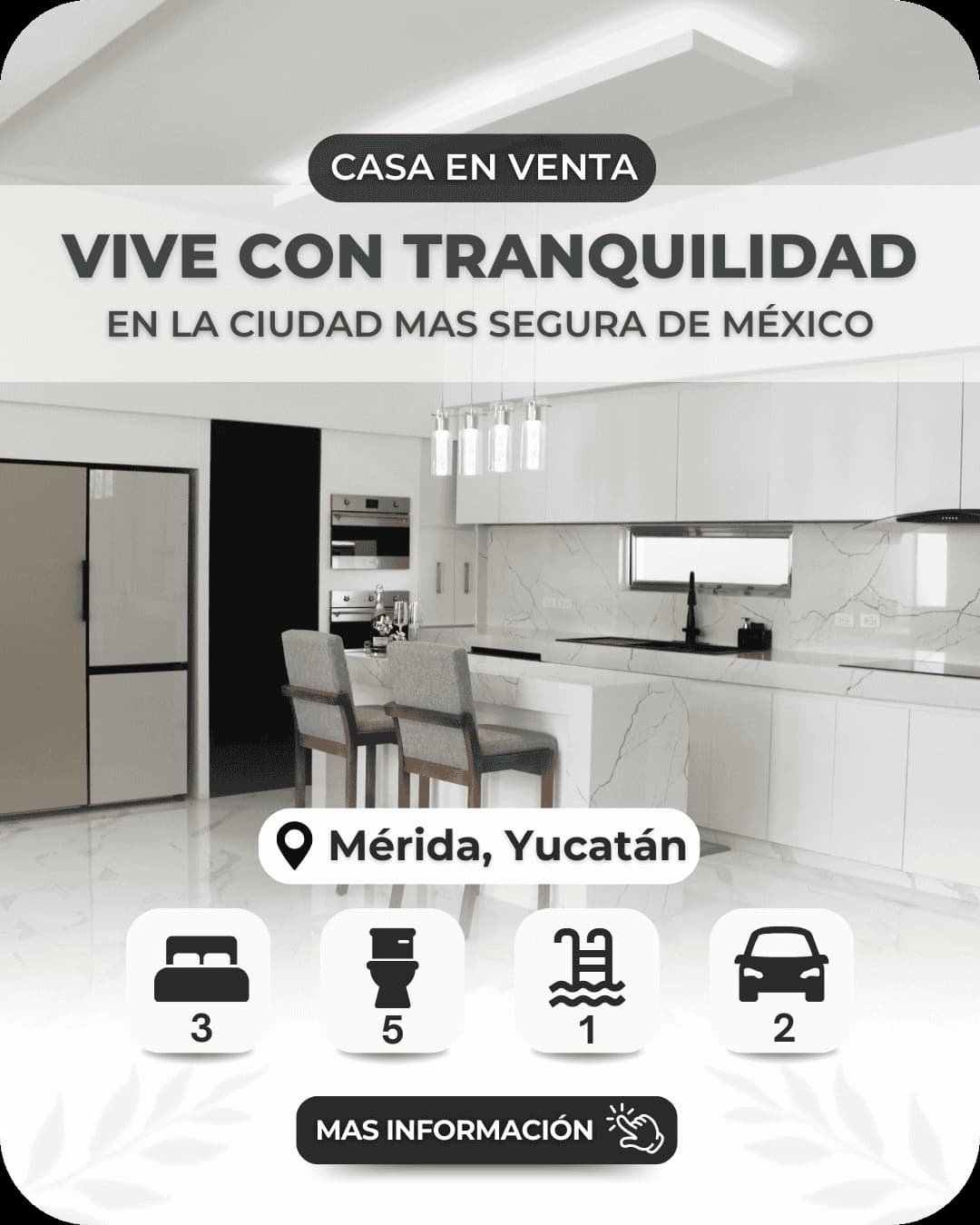 Anuncio de una casa en venta en Mérida, Yucatán, con tres recámaras y alberca